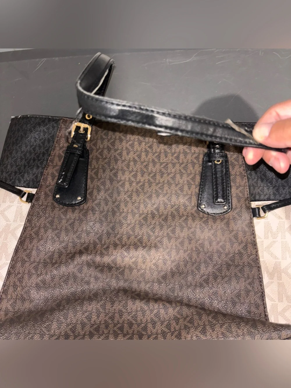 Michael Kors Brown and Black Signature Tote with Cream Accents - Picture 6 of 12